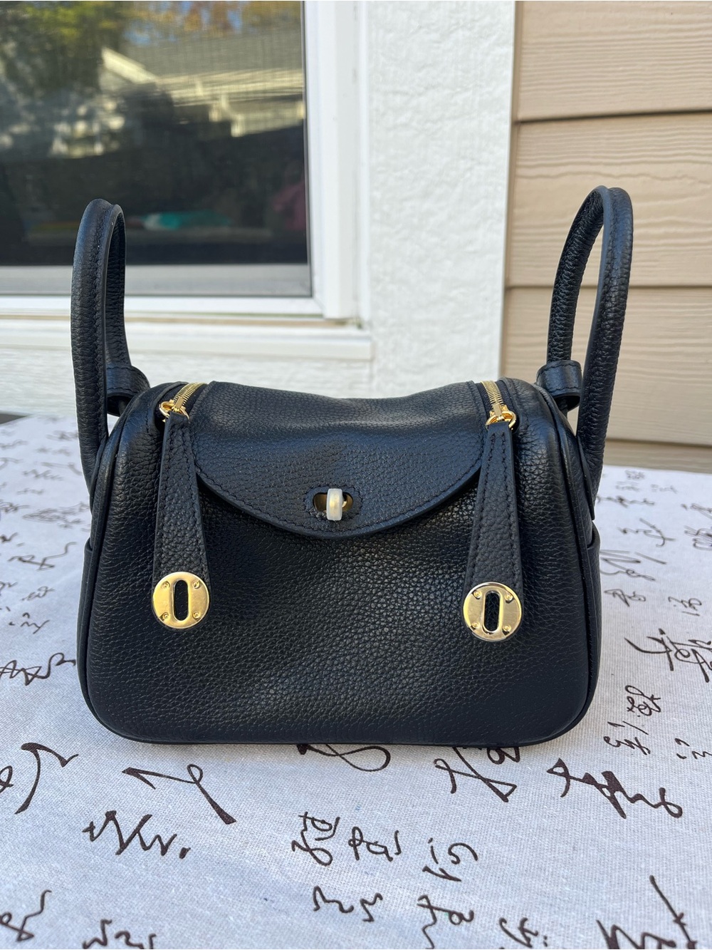 Handmade Black Leather Handbag 19cm Crossbody- New